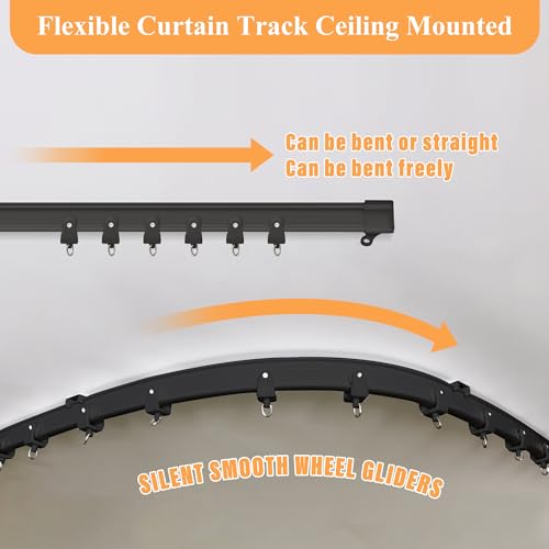 MaKefeile Room Divider Curtains with Flexible Ceiling Curtain Tracks Set,100% Blackout Floor to Ceiling Curtains Patio Sliding Door Curtains (Black Drape & Black Rail W 8.3 × H 7 FT) MaKefeile