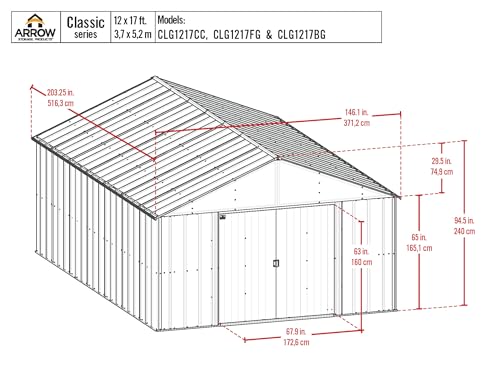Arrow Classic Metal Shed, 12 x 17, Charcoal Arrow Shed