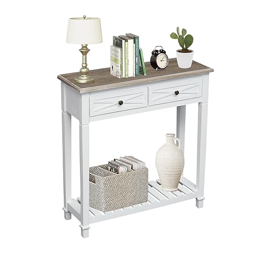 kinbor Entryway Table - White Console Table with 2 Drawers, Narrow Small Console Table with Storage Shelf for Entryway, Living Room, Hallway, White kinbor