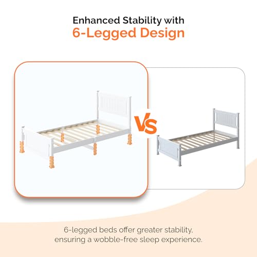 VINGLI Solid Wood Twin Size Bed Frame with Headboard and 2 Storage Drawers,Enhanced Support Single Bed Frame,SModern Minimalist Panel Platform Bed for Kids,Teens, Adults,Guests,Sleigh Bed,White. VINGLI