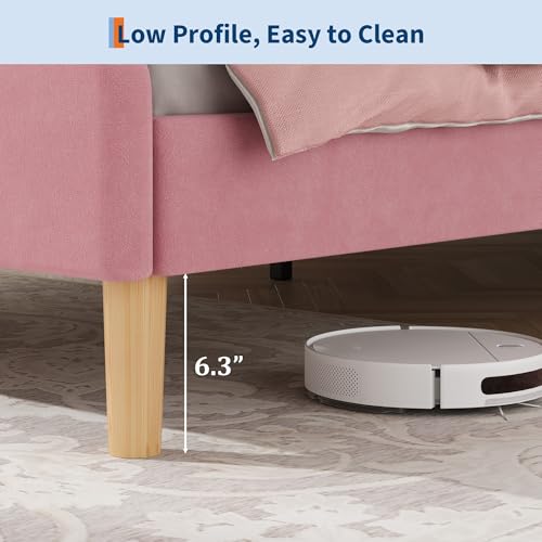 GarveeHome Full Size LED Bed Frame with Adjustable Headboard & Footboard, Velvet Upholstered Princess Platform Bedframe for Kids/Girls, Wooden Slats Support, No Box Spring Needed, Easy Assembly GarveeHome