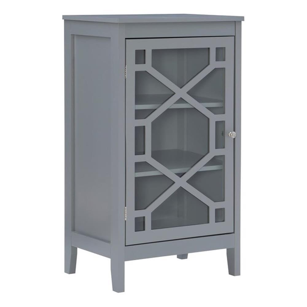 Linon Betty Small Wood Cabinet with a Glass Paneled Door and 3 Shelves in Gray Linon
