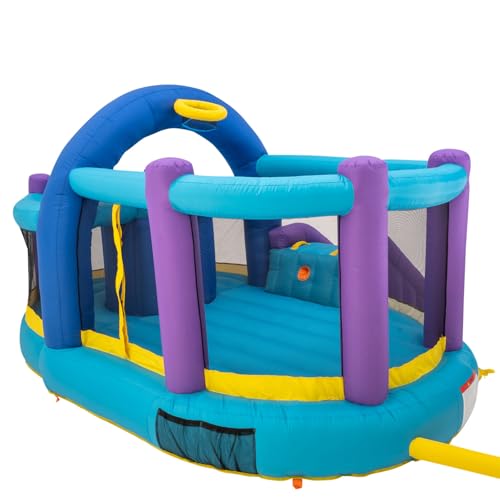 Sportspower INF-2415 Whack-A-Play Inflatable Bounce House with Basketball Hoop, Slide and Quick Inflate Blower: Recommended Age 3-8, Blue/Purple and Yellow, 13'x12'x7.83' Sportspower