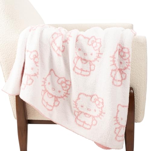 Jay Franco Sanrio Hello Kitty Feather Knit Fluffy Throw Blanket – Reversible Cozy Fuzzy Blanket 50 x 60 Inches, Soft Lightweight Kawaii Pink Bedding for Girls and Kids Jay Franco