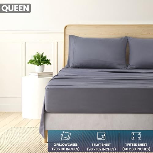 Utopia Bedding Queen Sheet Set – Brushed Microfiber – Ultra Soft Bed Sheets for Queen Size Bed Set – Deep Pocket, Wrinkle & Fade Resistant – Includes 1 Fitted, 1 Flat, 2 Pillowcases (Grey) Utopia Bedding