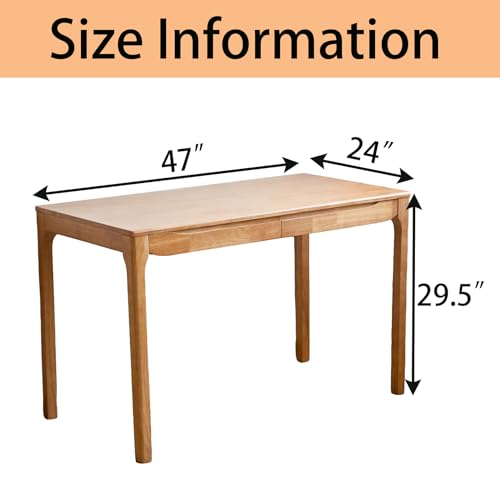 VIZBMYR Widen Solid Wood Desk with Drawers,47"X24" Wood Writing Desk for Small Space,Student Computer PC Desks,Home Desks for Work,Gaming Study Desk for Bedroom Escritorios Desk Table (Natural, 47") VIZBMYR