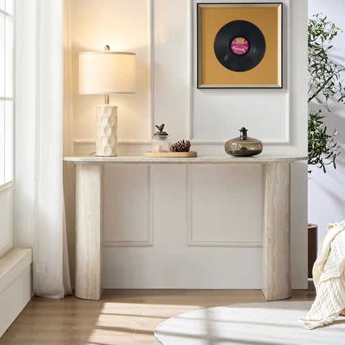 LKTART 55" MDF Console Table for Entryway, Narrow Entryway Table with Faux Mars Marble Pattern, Couch Table Behind Sofa with Curved Legs for Living Room Hallway Foyer LKTART
