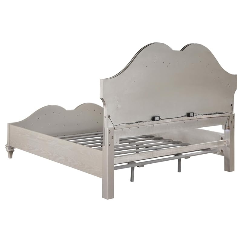 MAKLAINE 5-Piece Wood Queen Bedroom Set Ivory and Silver Oak MAKLAINE