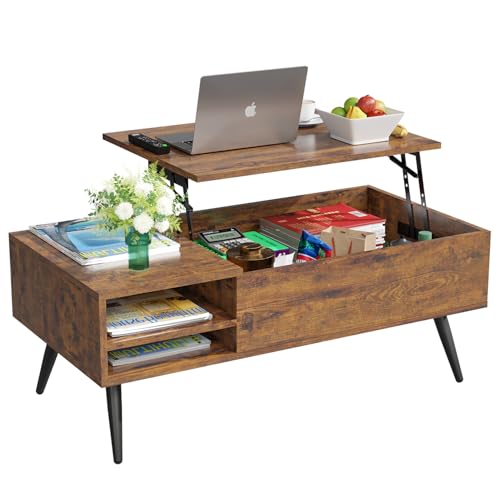 PayLessHere Lift Top Coffee Table with Adjustable Storage and Hidden Compartment Small Wood Coffee Table Center Table for Home Living Room Office Apartment Reception Room,Brown PayLessHere