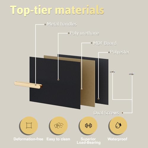 DreamDashio Night Stand with APP Control LED Lights, 3 Fabric Storage Drawers with PU Finish, Floating Top Design, Bedside Table with Open Shelf, End Table for Bedroom, Living Room, Office (Black) DreamDashio