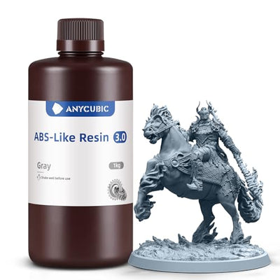 ANYCUBIC 3D Printer Resin, ABS-Like 3.0 Resin for 8K/14K/16K 3D Printing, Strong Strength, High Precision, Low Odor, Wide Compatibility for All LCD Resin 3D Printers (Grey, 1kg)