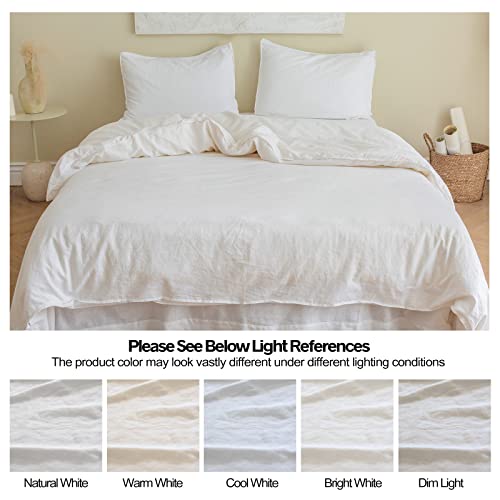 BISELINA French Linen Duvet Cover Set 3pcs with Hidden Zipper Closure Natural Flax Cotton Blend Solid Color Soft Breathable Luxury Farmhouse Bedding -Full Size, White BISELINA