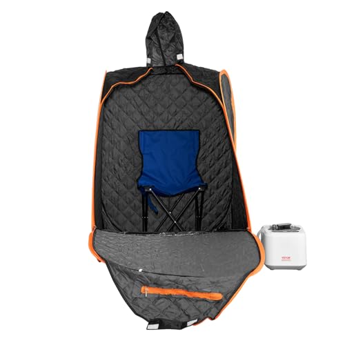VEVOR Portable Personal Steam Sauna Spa Tent with 2L 1000 Watt Steam Generator, Includes Foldable Chair, Home Therapeutic Sauna Blanket for Detox Relaxation, Time & Temperature Remote Control, Black VEVOR