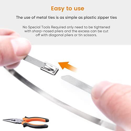 Sinlon Chain Link fence Ties 100pcs Multi-Purpose Self-Locking Metal Zip Ties Stainless Steel Zip Ties 11.8inch,Suitable For fixed Fence Thermal Insulation Shield Outdoor and Workshop Etc Sinlon