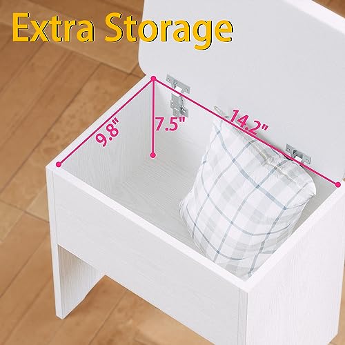 LIKIMIO Small Makeup Vanity Desk with Mirror and Lights, Vanity Table Set with Storage Drawer & Chair & 3 Shelves, Bedroom, White LIKIMIO