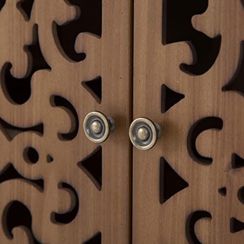 Sophia & William Accent Cabinet with Doors, Distressed Storage Cabinet with Wood Frame and Hollow-Carved Floral Doors for Entryway Living Room, Wood Sophia & William