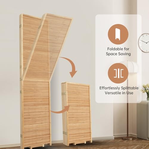 Room Divider Folding Privacy Screens, Hand-Made 67'' High Bamboo Room Dividers Freestanding 2-in-1 Multifunction 4 Panel Wall Divider for Room Separation, Portable Room Partitions and Dividers HOMSCREENER