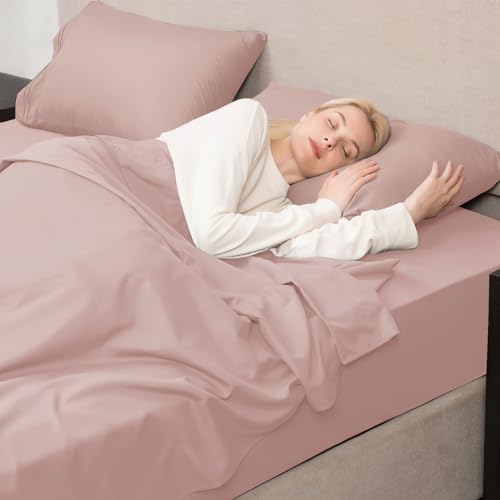 Mejoroom King Size Bed Sheet Set - Hotel Luxury 1800 Bedding Sheets & Pillowcases - 16" Deep Pocket Fitted Sheet, Soft, Breathable, Wrinkle & Fade Resistant - 4 Piece(King, Dusty Pink) Mejoroom