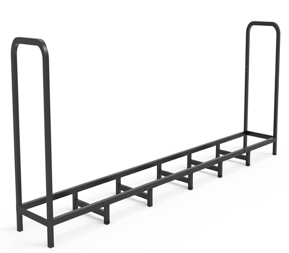 Tikimilor 8ft Firewood Rack Holder, Adjustable Heavy Duty Fire Log Stacker Stand for Fireplace,Outdoor Indoor Metal Wood Pile Storage Organizer, Patio Logs Stand tool, Black Tikimilor