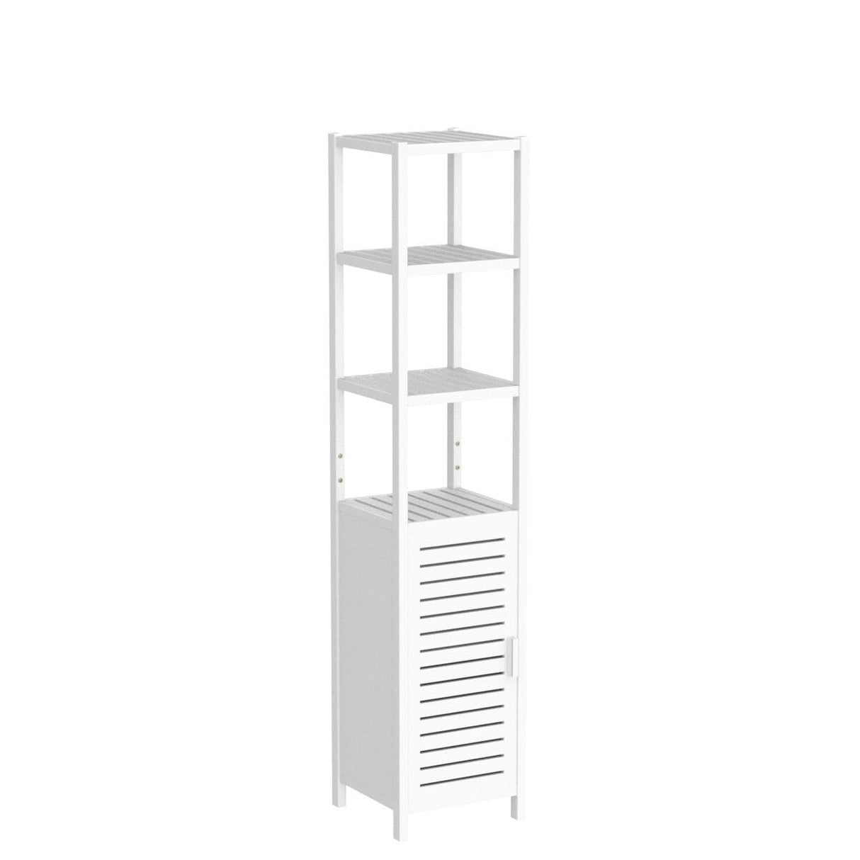Homykic Bamboo Narrow Bathroom Storage Cabinet, 6-Tier 67 Inch Tall Floor Standing Slim Cabinet Organizer with Shutter Door and Open Shelves for Kitchen, Living Room, Corner, White Homykic