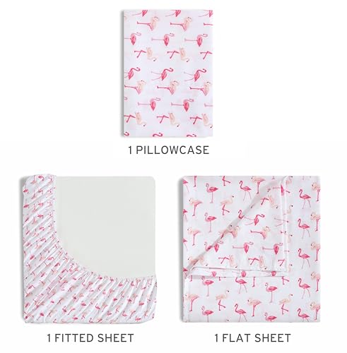 Beatrice Home Fashions Printed Microfiber Sheet Set, Soft Comfortable Easy Care, Includes 1 Fitted Sheet with 12" Deep Pockets, 1 Flat Sheet, Pillowcase, Twin, Pink Flamingo Beatrice Home Fashions