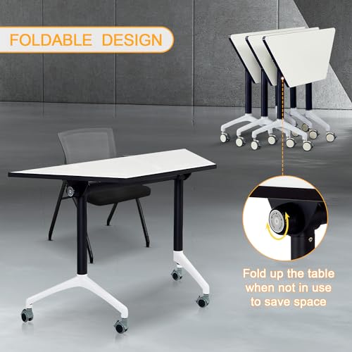 Conference Table, Mobile Training Table with Silent Wheels, Modern Flip Top Foldable Conference Room Table,Rolling Meeting Tables,Seminar Conference Tables for Office, Meeting Room (6pack) VORDERRY