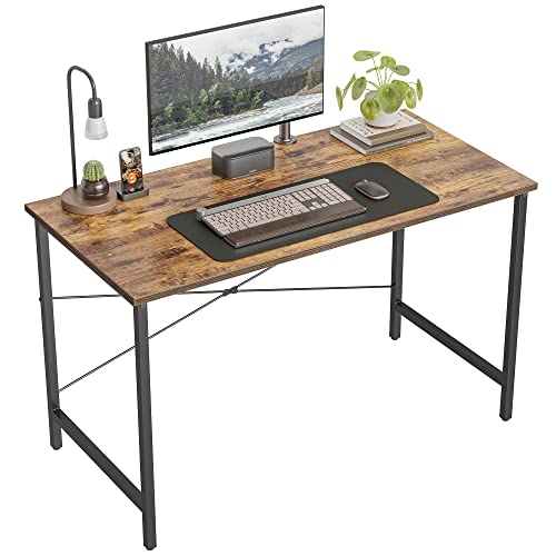 CubiCubi Computer Desk 47" Study Writing Table for Home Office, Modern Simple Style PC Desk, Black Metal Frame, Deep Brown CubiCubi