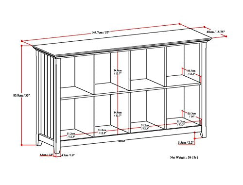 SIMPLIHOME Acadian SOLID WOOD 57 inch Wide Rustic 8 Cube Storage Sofa Table in Brunette Brown with Storage, 8 Shelves, for the Living Room Entryway and Bedroom SIMPLIHOME