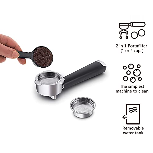 wirsh Espresso Machine,20 Bar Espresso Maker with Commercial Steamer for Latte and Cappuccino, Expresso Coffee Machine with 42 oz Removable Water Tank,Stainless Steel (Home Barista) wirsh