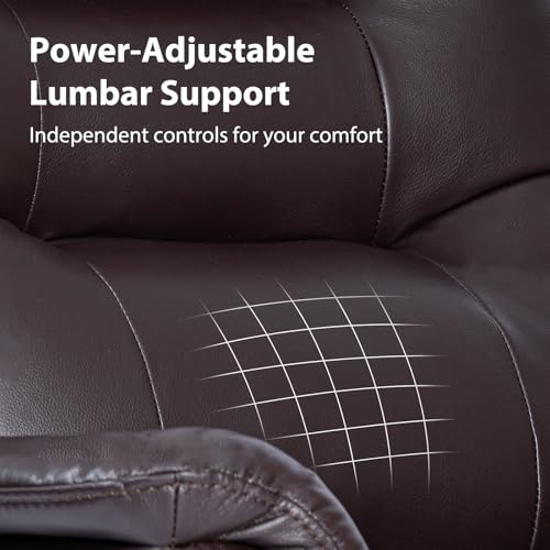 EONIX Wall Hugger Power Lift Recliner Chair for Elderly, Dual Motor Zero Clearance Power Lift Chair for Small Spaces, Electric Lumbar Support with Heat & Massage, Breathable Leather, Dark Brown