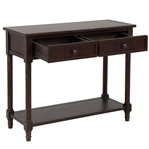 Bellemave Console Table with Drawers, Retro Entryway Table with 2 Drawers and Open Storage Shelf, Narrow Long Sofa Table, Behind Couch Table for Living Room, Foyer and Hallway,Espresso Bellemave