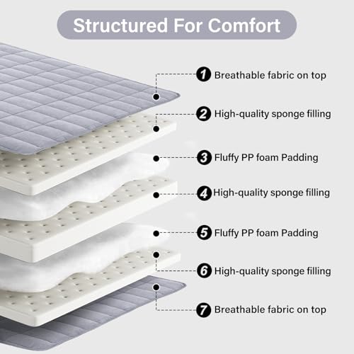 Tiita Japanese Floor Mattress Futon Mattress 4” Thick Folding Roll Up Sleeping Pad with Bag & Strap, Bed Topper Mat for Guest, Lounger and Travel, Grey,Full Size Tiita