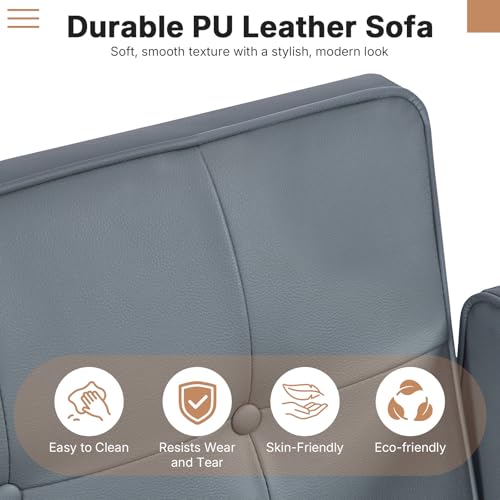 Zevemomo Futon Sofa Bed Leather Futon Couch Loveseat, Convertible Recliner Lounge with Adjustable Backrest, Foam and Spring Cushions for Living Room Apartment Office, PU Leather, Dark Gray Zevemomo