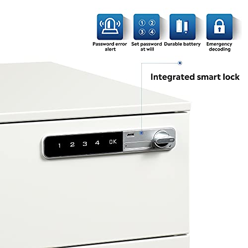 DEVAISE 3-Drawer Mobile File Cabinet with Smart Lock, Pre-Assembled Steel Pedestal Under Desk, White DEVAISE