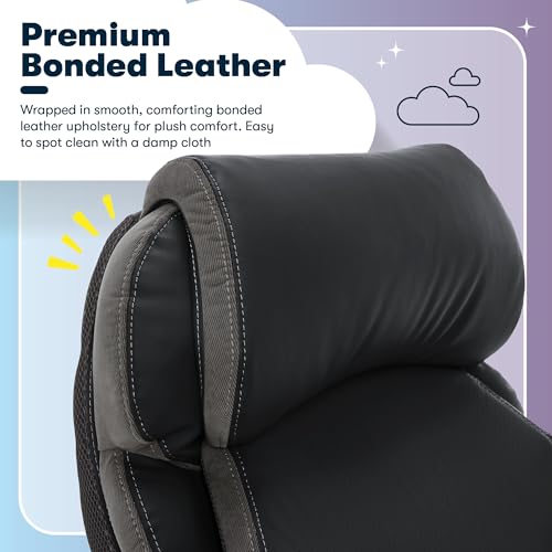 Serta Jackson Big and Tall Executive Home Office Chair with Smart Layers Technology, Wide Seat Cushion, Modern Comfy DeskChairs with Rolling Swivel Wheels, Bonded Leather, Black Serta