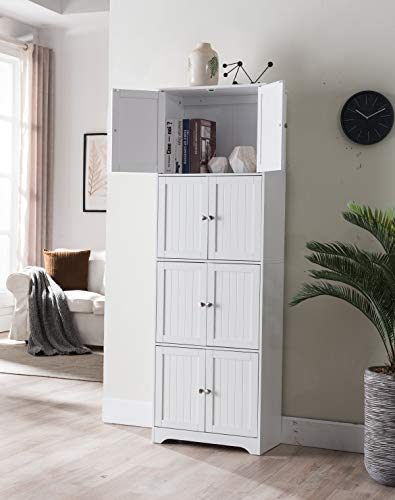 Kings Brand Furniture Lyons 4-Tier 68" Kitchen Pantry Storage Cabinet with 8 Doors, White, 23" W x 11.875" D x 68.25" H Kings Brand Furniture