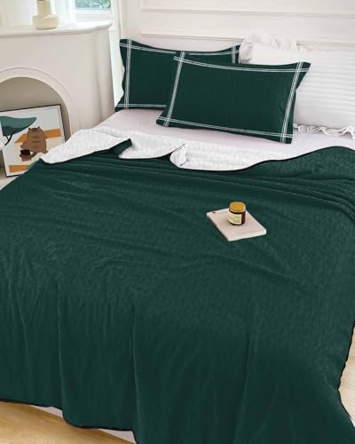 Litter Star Minimalist Art Solid Dark Green Full Quilt Bedding Set,Summer Quilt Lightweight Quilted Coverlet with 2 Pillow Shams, Plain Single Pure Color 3-Piece Bedspread Quilt Set for All Season Litter Star