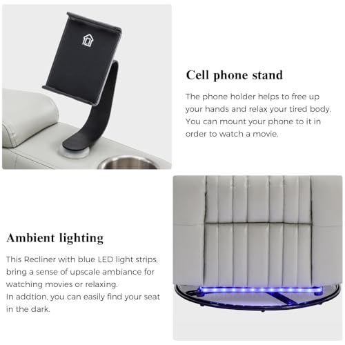 270° Power Swivel Recliner,Home Theater Seating with Hidden Arm Storage and LED Light Strip,Cup Holder,360° Swivel Tray Table,and Cell Phone Holder,Soft Living Room Chair Generic