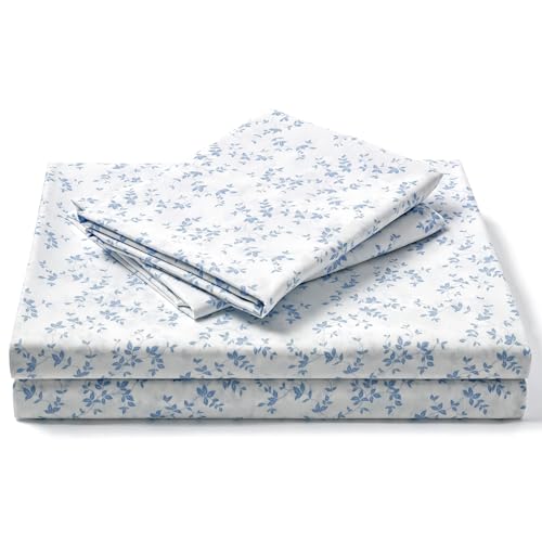 FreshCulture Floral Bed Sheets - Ultra Soft Full Size Bed Sheets - Brushed Microfiber Blue Floral Sheets - Deep Pockets - Easy Care - Hotel Luxury 4 Piece Flower Printed Sheets Full, Lille FreshCulture