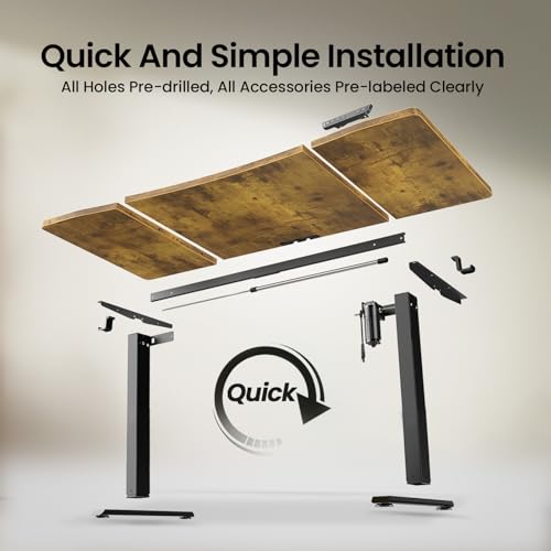 Veken 63 x 28 Inch Electric Standing Desk, Sit to Stand Up, Work Home Office Computer Table for Study, Walking Pad, Writing, and Games, Wooden Desktop Desks, Brown Veken