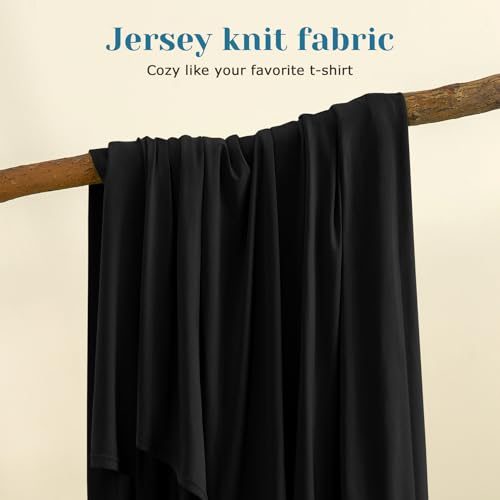 BYSURE Jersey Knit King Size Sheets Set 6 Pieces, Stretch Super Soft and Wrinkle-Free Bed Sheets, Spandex Blend with 18-inch Deep Pocket, Black BYSURE