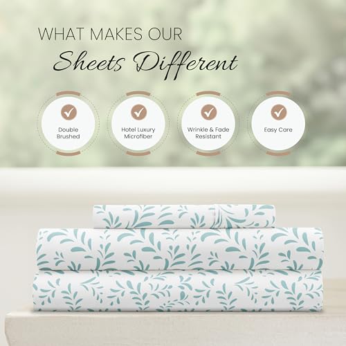 Linen Market Double-Brushed Patterned Microfiber Twin Sheet Set 3 Piece – Oeko-TEX Certified Ultra Soft & Wrinkle-Free - 16" Deep Pocket Sheets - Easy Care Twin Size - Burst of Vines Light Blue Linen Market