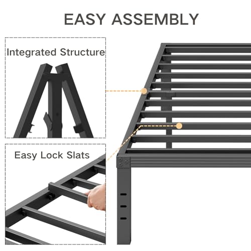 COMASACH Queen Bed Frame Heavy Duty,14" High Black Metal Platform Bed Frame,Sturdy Steel Frame,Support up to 3500lbs,No Box Spring Needed,Noise-Free,Easy Assembly COMASACH