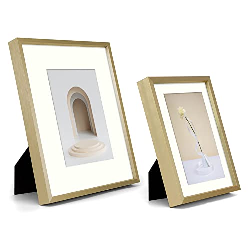 Frametory, Aluminum Picture Frames Set of 7 - Gold Gallery Wall Kit - Displays One 11x14, Two 8x10, and Four 5x7 inch Photos for Home Decoration Frametory