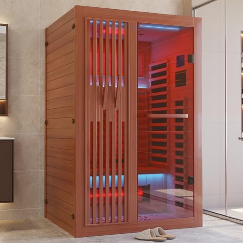 MEISSALIVVE Full Spectrum Sauna for Home, 1-2 Person Infrared Sauna with 7-Color Light Therapy & Bluetooth Speakers, Indoor Dry Heat Sauna with Red Light, Personal Luxury Spa for Home & Gym MEISSALIVVE