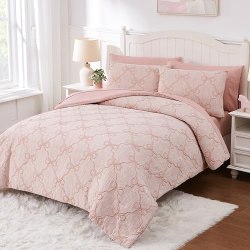 Wink Deer Twin Comforter Set with Sheets for Girls-5 Pieces Twin Bedding Sets with Pink Comforter, Sheets, Pillowcase & Sham for Kids (Pink Diamond, 66" X 86") Wink Deer