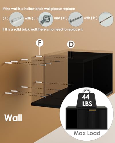 Masupu Floating Nightstand, Wall Mounted Floating Bedside Table with Storage Drawer and Open Shelf, Modern Bedroom Nightstand, 19.3" x 11.4" x 10", Black Masupu