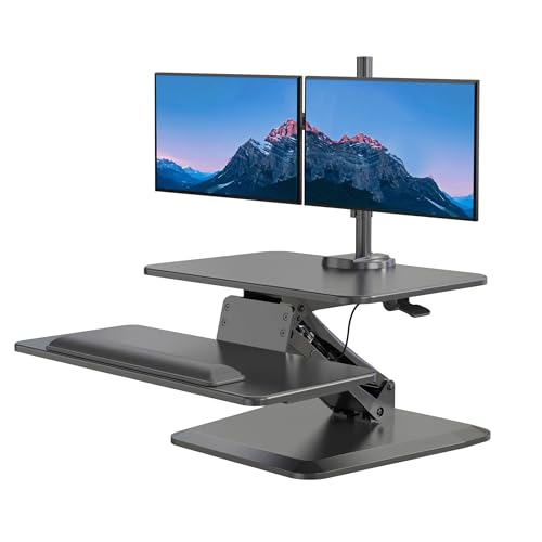 Mount-It! Standing Desk Converter, Stand Up Desk Riser with Dual Monitor Mount, Adjustable Workstation in Black, Top Platform 23" Wide, Keyboard Mouse Tray 27" Wide, Raises 5" to 17" Tall Mount-It!