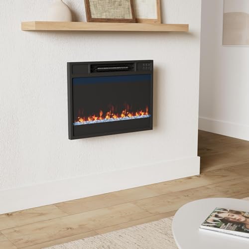 Tangkula 23-Inch Infrared Quartz Electric Fireplace Insert with Remote Control, 1500W Recessed Fireplace Heater with Thermostat, Overheat Protection, 8H Timer, 6 Flame Settings, 5 Flame Brightness Tangkula