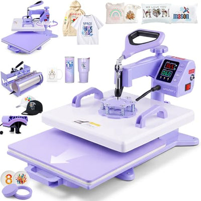 Whubefy Heat Press 15x15 inch 5 in 1 with 30OZ Tumbler Press, Slide Out 360° Swing Away Digital Shirt Press Machine, Industrial-Quality Heat Transfer Sublimation for T-Shirt/Tumbler/Mug/Hat/Cap/Plate